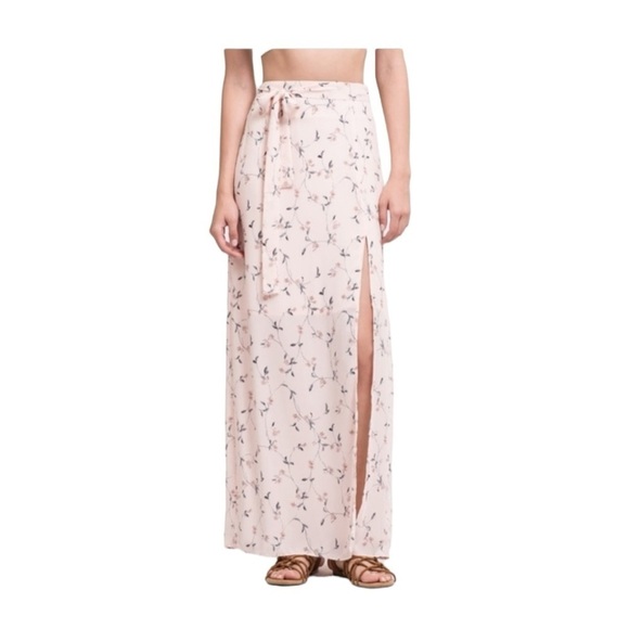 JOA x Revolve Light Pink Floral Tie Waist High Slit Maxi Skirt Small NWT - Picture 6 of 14